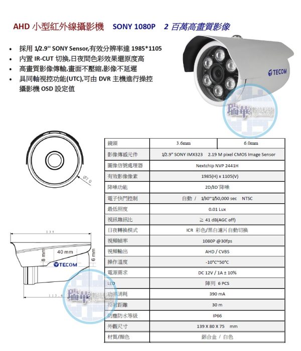 東訊1080p監視器規格