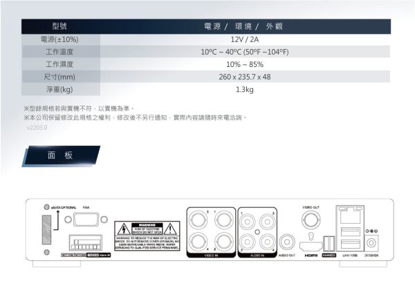 EX2-984-TW規格表和背面圖
