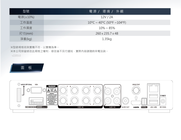 EX2-985 EX2DVR反面圖規格表