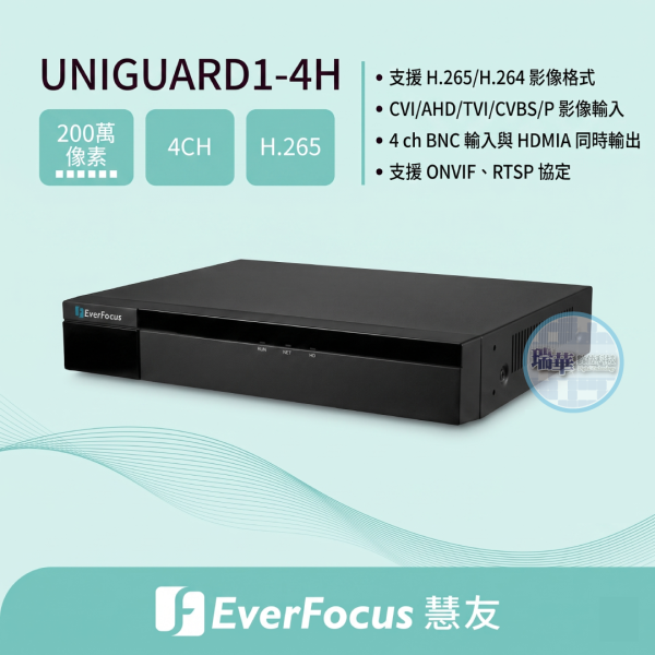 慧友4路混合型監視主機,h.265規格,uniguard1